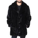 Black Sheared Mink Fur Trench Coat With Notched Collar - Image 2