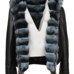 Blue Black Reversible Hooded Chinchilla Leather Bomber Jacket