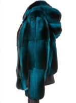 Men's Blue Black Chinchilla Hooded Bomber Jacket - Image 3