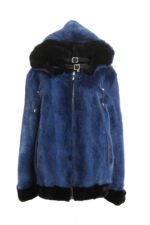 Blue Hooded Mink Fur Coat