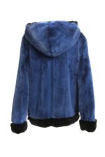 Blue Hooded Mink Fur Coat - Image 4