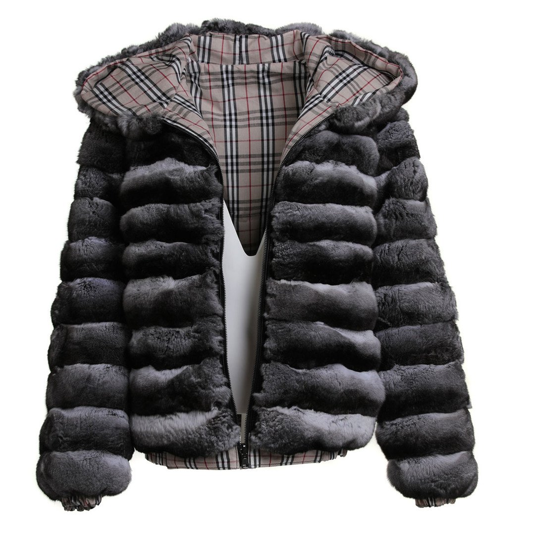 mens_chinchilla_fur_bomber_jacket_hooded_4__13981 Men's Hooded Chinchilla Fur Bomber Jacket Reversible - Image 1