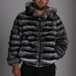 Men's Hooded Chinchilla Fur Bomber Jacket Reversible - Image 3