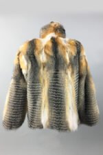 Mens Cross Fox Fur Bomber Jacket Stand Up Collar - Image 2