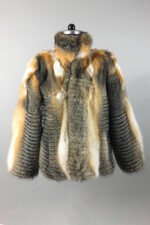 Mens Cross Fox Fur Bomber Jacket Stand Up Collar - Image 5