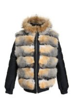 Reversible Hooded Fox Fur Bomber Jacket Reversible - Image 2
