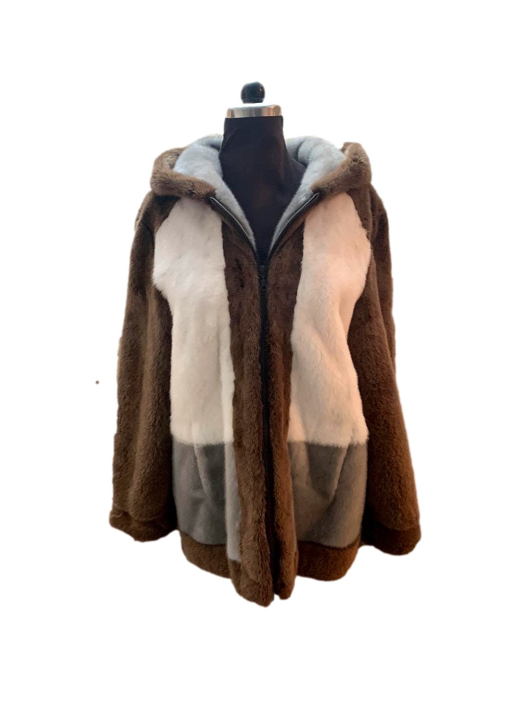Men's Multicolor Hooded Mink Fur Coat - Image 2
