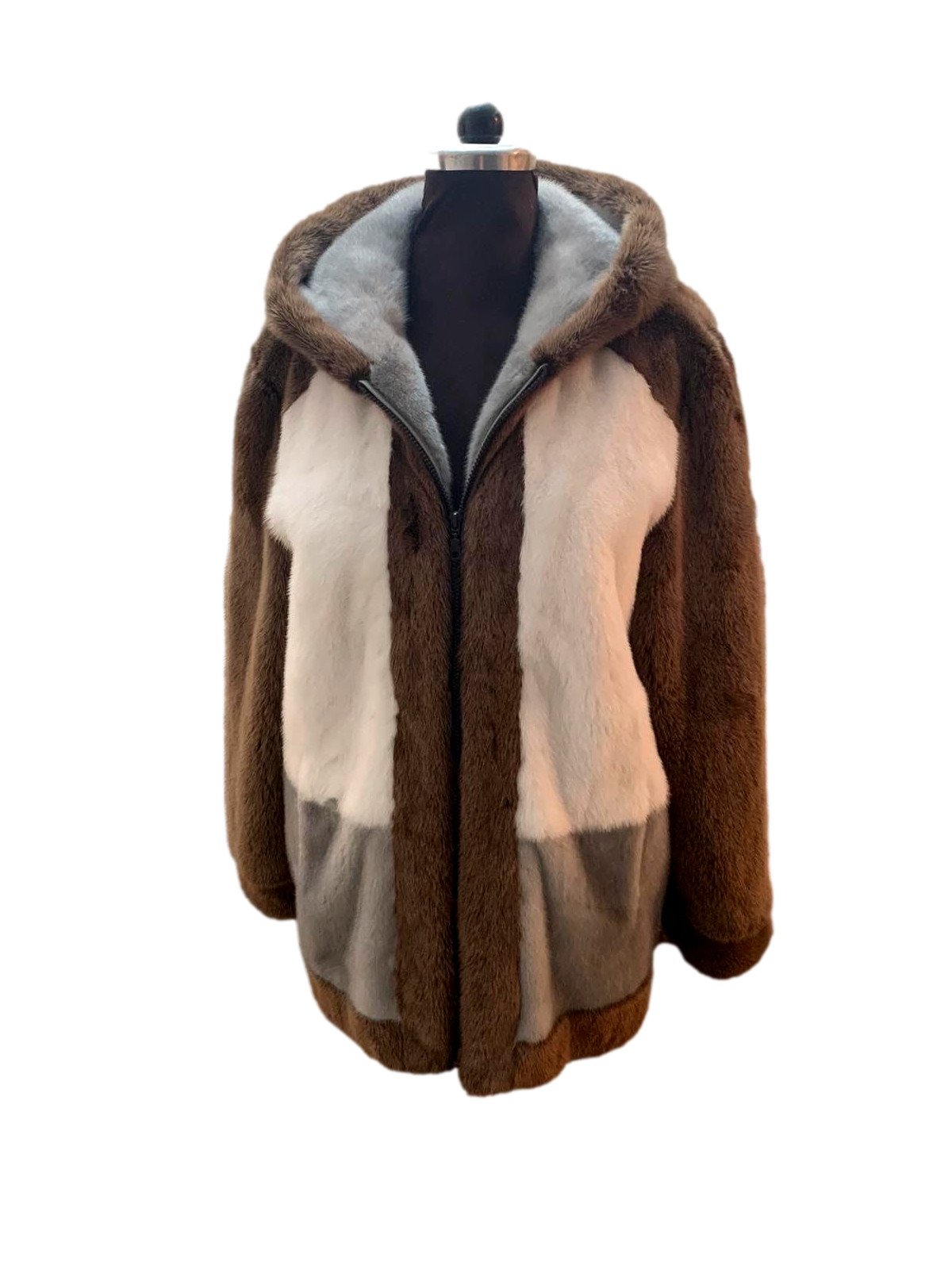 Men's Multicolor Hooded Mink Fur Coat - Image 1