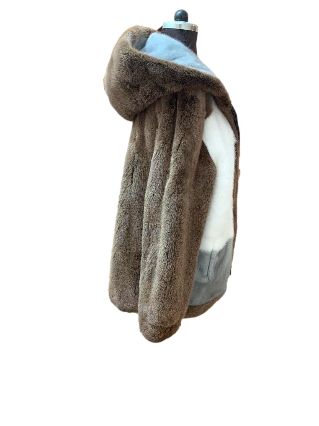 Men's Multicolor Hooded Mink Fur Coat - Image 4