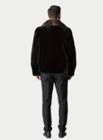 Mens Mink Fur Coat Black with Mahogany Collar - Image 2