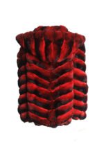 Mens Red Hooded Chinchilla Bomber Fur Coat - Image 5