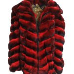 Mens Red Hooded Chinchilla Bomber Fur Coat