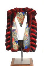 Mens Red Hooded Chinchilla Bomber Fur Coat - Image 3