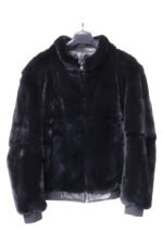 Black Rex Rabbit Fur Bomber Jacket Reversible