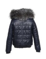 Mens Reversible Silver Fox and Leather Bomber Jacket Hooded - Image 4