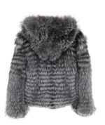 Mens Reversible Silver Fox and Leather Bomber Jacket Hooded - Image 3