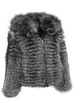 Mens Reversible Silver Fox and Leather Bomber Jacket Hooded - Image 2