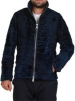 Men's Blue Swakara Lamb Biker Fur Coat - Image 3