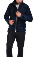 Men's Blue Swakara Lamb Biker Fur Coat - Image 2