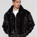 Mink Fur Bomber Jacket Reversible to Leather in Black