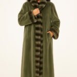 Mint Green Sheared Mink Coat Chinchilla Trim 9255