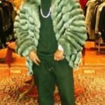 Money Green Chinchilla Mens Bomber Fur Jacket 9888