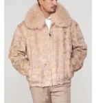 Mosaic Mink Bomber Jacket for Men in Beige