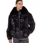 Mosaic Mink Bomber Jacket for Men in Black