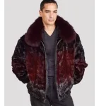 Mosaic Mink Bomber Jacket for Men in Burgundy Ombre