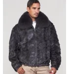 Mosaic Mink Bomber Jacket for Men in Dark Grey