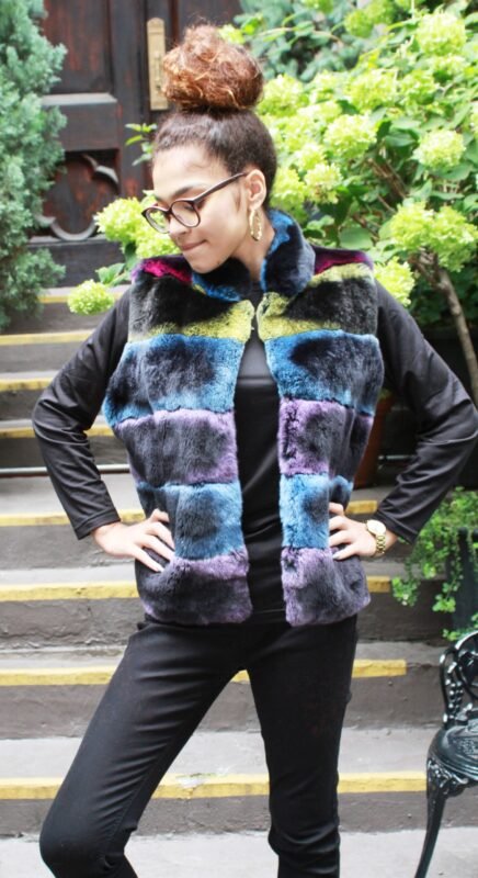 Multi Color Rex Rabbit Fur Vest 646464