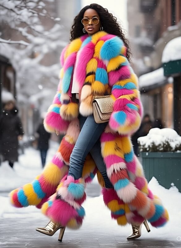 Multi Colored Full length Fox Coat 3446