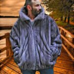 Natural Blue Iris Mink Bomber Fur Jacket 8811