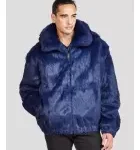 Navy Rabbit Fur Hooded Bomber Jacket for Men
