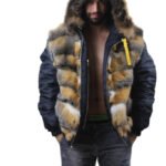 Blue Hooded Fox Fur Lined Men's Parka