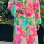 Pink Green Blue Floral Mink Coat 4664