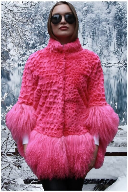 Pink Rex Rabbit Fur Jacket Tibetan Lamb 44557