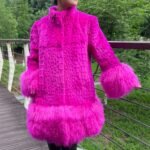Pink Rex Rabbit Jacket Tibetan Lamb Trim 65544