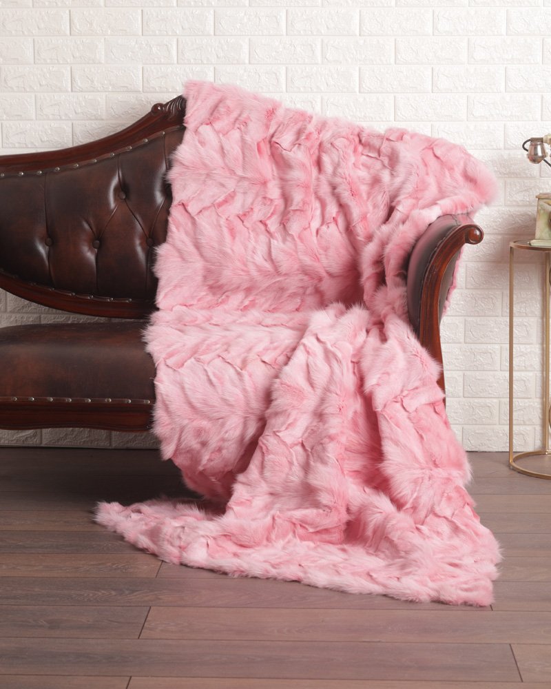 pink_fox_fur_blanket_throw_chevron_1__51578 Pink Chevron Fox Fur Fur Blanket Throw Cover Spring - Image 1