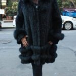 Plus Size Black Knit Ranch Mink Stroller Fox Trim #8832