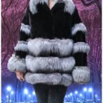 Plus Size Black Mink Jacket Indigo Fox Trim 77109