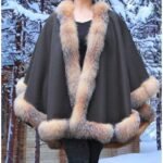 Plus Size Cashmere Cape Crystal Fox Trim 83372