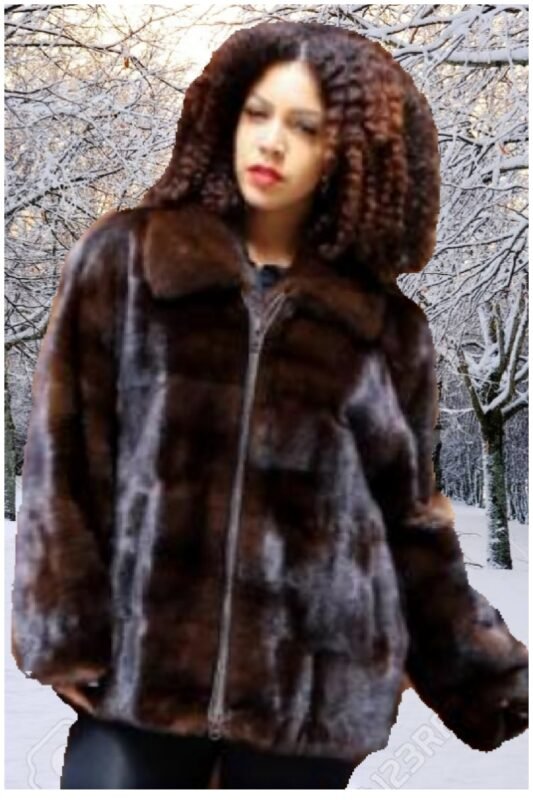 Plus Size Classic Mahogany Mink Fur Jacket 99113