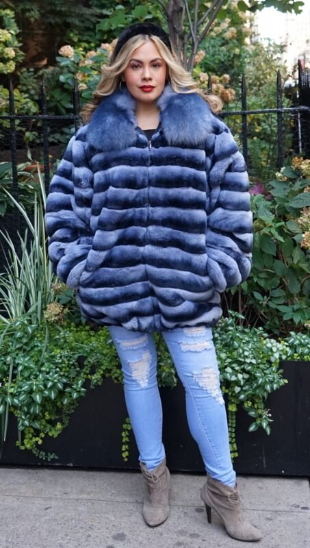 Plus Size Denim Blue Rex Chinchilla Dyed Jacket