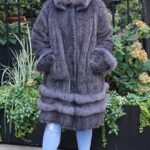 Plus Size Gray Knit Mink Stroller Fox Trim 9383