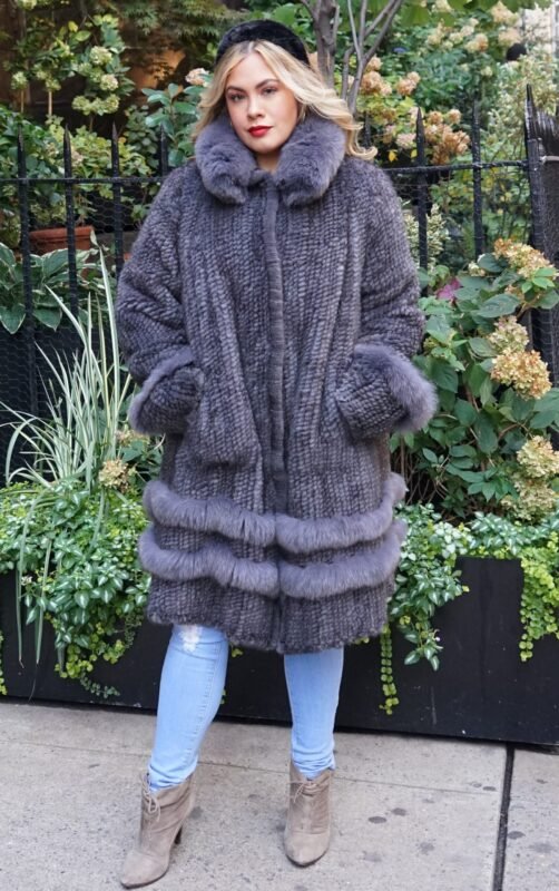 Plus Size Gray Knit Mink Stroller Fox Trim 9383