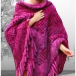 Plus Size Hot Pink Knit Mink Fur Poncho Fur Fringes 55678