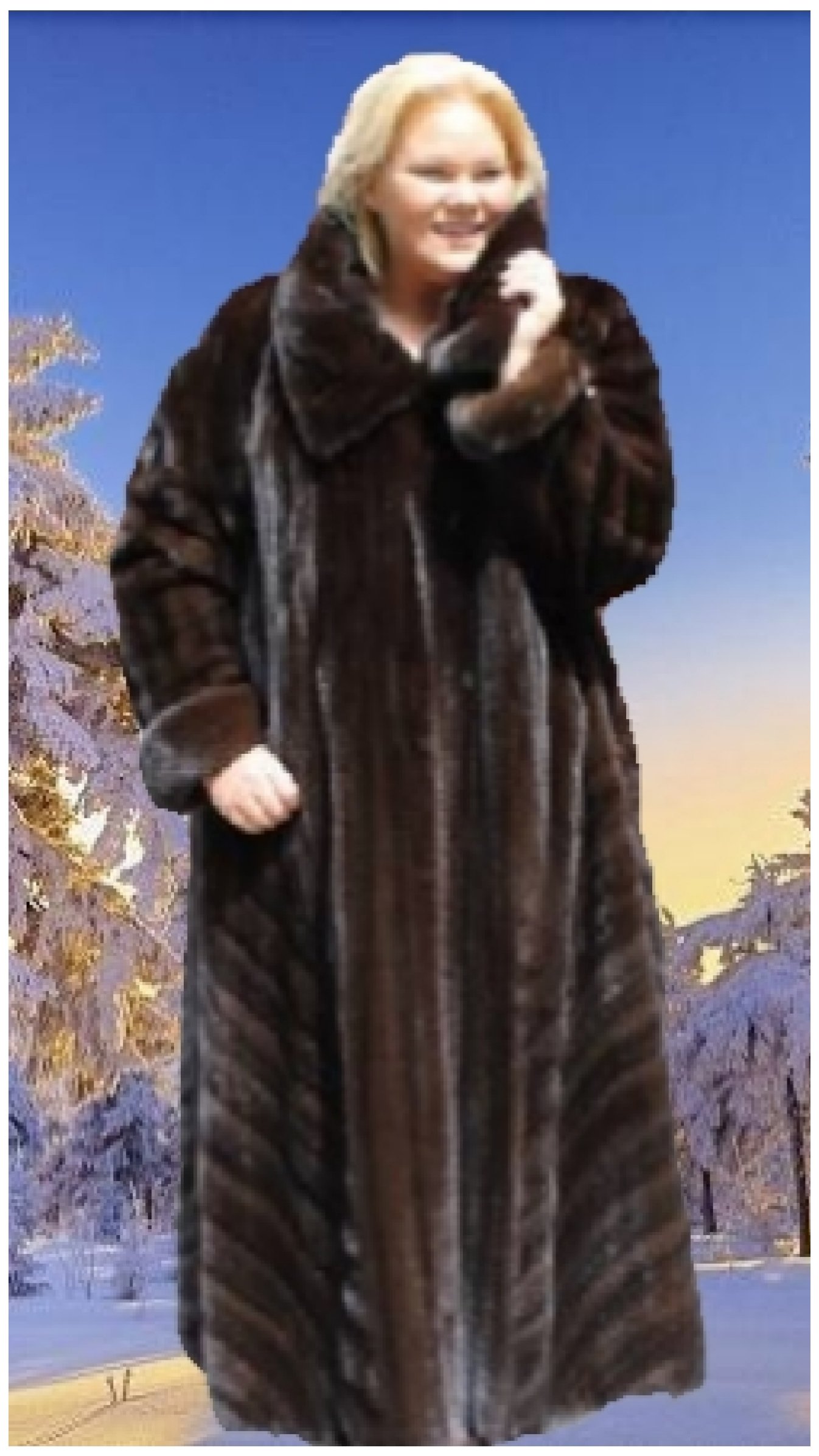 Plus Size Mahogany Mink Directional Fur Coat 7221 Plus Size Mahogany Mink Directional Fur Coat 7221