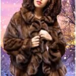 Plus Size Mahogany Ruffled Mink Fur Jacket 5522