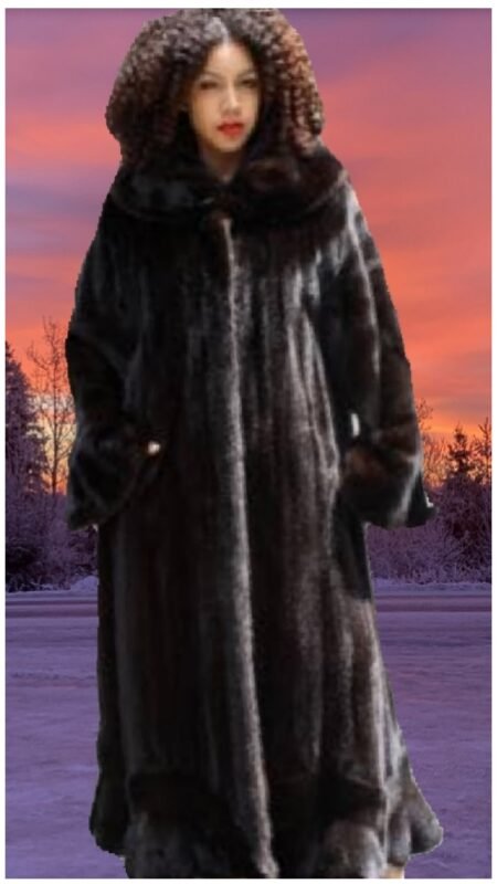 Plus Size Ranch Mink Fur Coat Large Collar Ruffle Trim Turn Back Cuffs 1252
